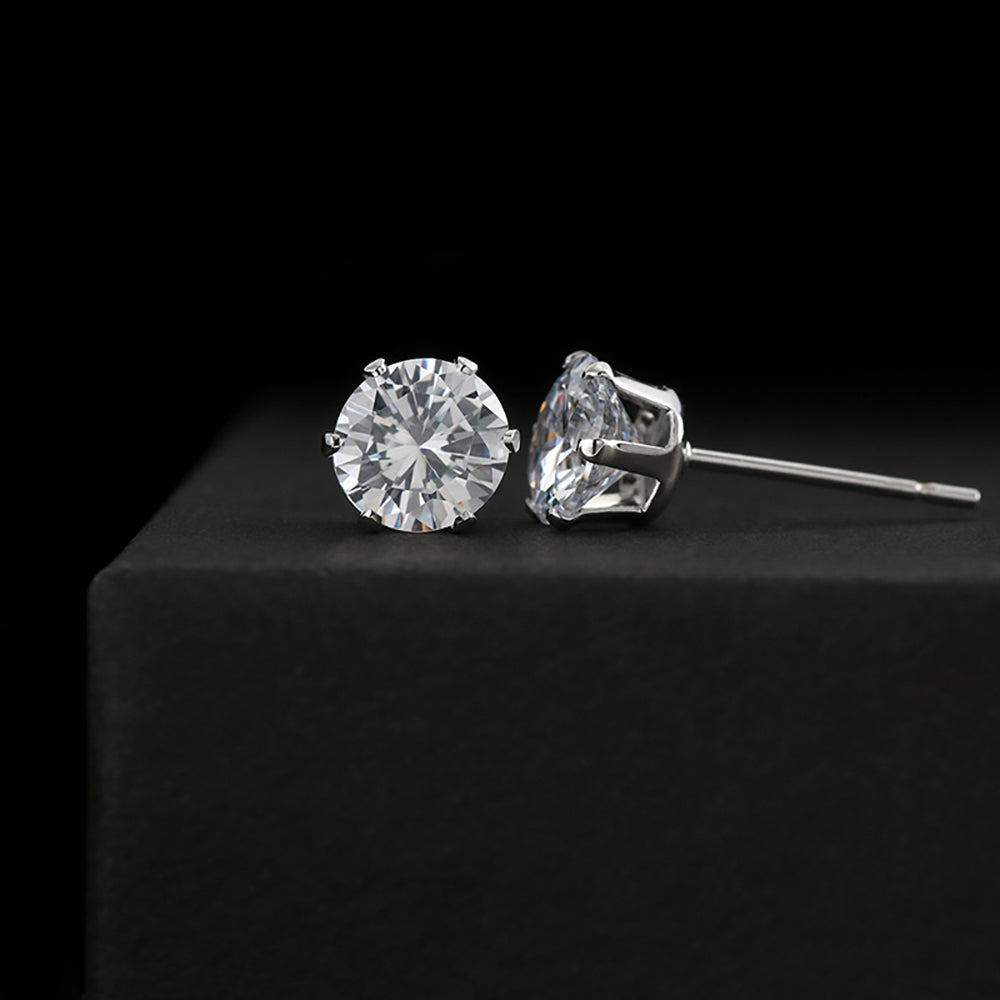 6mm cubic zirconia earrings in 14K white gold dipped settings stud pair