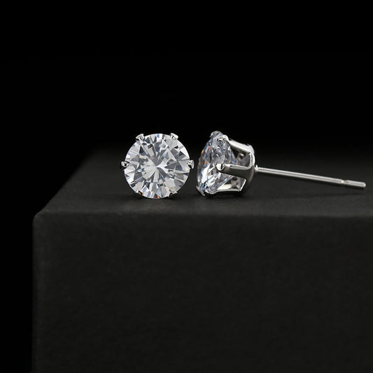 6mm cubic zirconia earrings in 14K white gold dipped settings stud pair