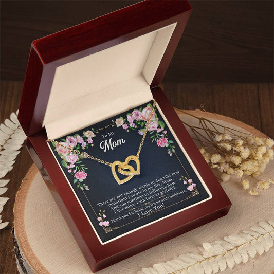 Gold interlocking hearts necklace with cubic zirconia in luxury gift box for mom