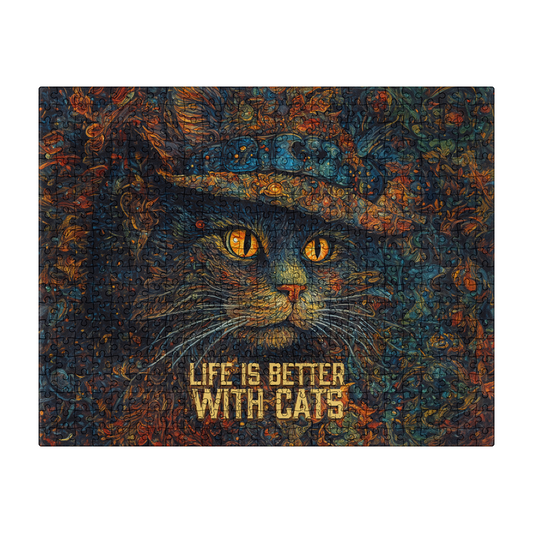 Life Is Better With Cats Puzzle 500-piece cat design with satin finish and black box packaging