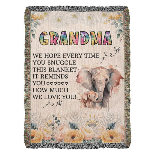 To My Grandma - Elephant Woven Blanket - Dear Heart Gifts