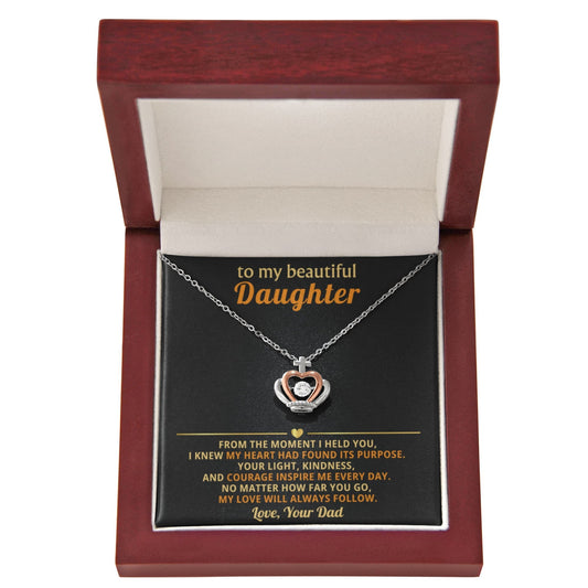 Heart of Love Crown Pendant Necklace in sterling silver and rose gold with cubic zirconia in gift box for daughter