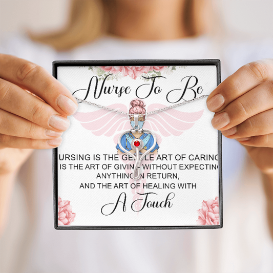 Nurse To Be stethoscope necklace with red crystal on adjustable stainless steel chain